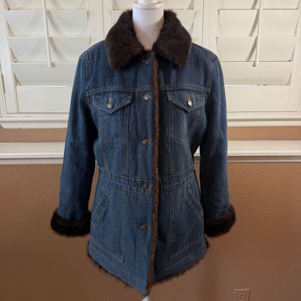 Vintage Marvin Richard’s Fur Lined Denim Jacket Blue Jean Sz M Penny Lane Chic